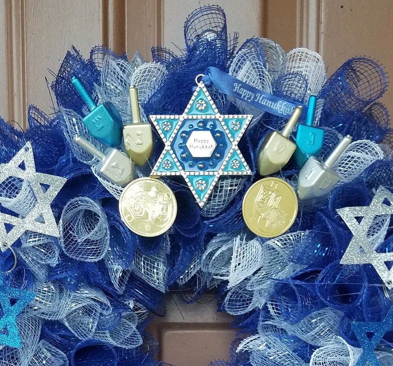 Hanukkah wreath for front door, channukkah wreath, hanukkah decor, hanukkah celebration, hanukkah... | Etsy (US)