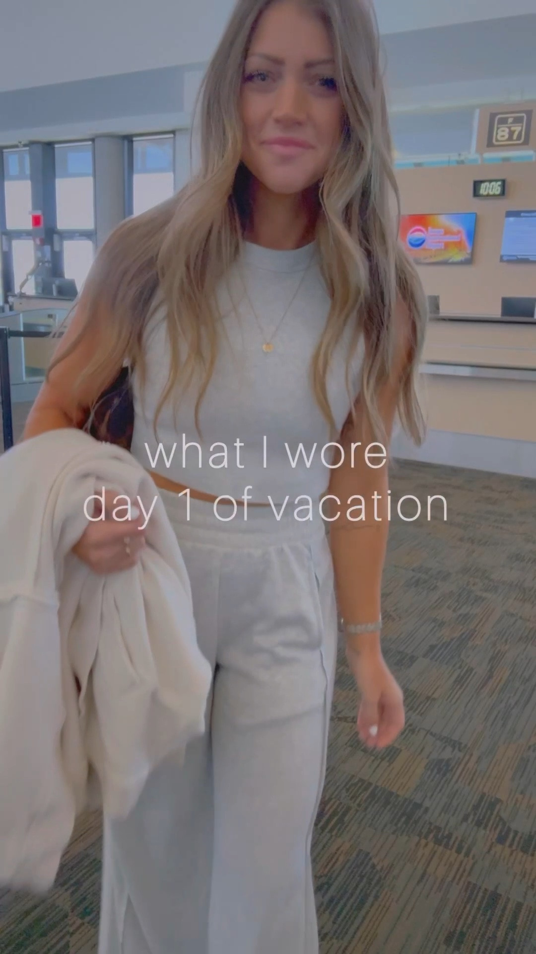 our Bahamas trip to celebrate Mike’s retirement is finally here 🎉 we’ve only talked about this for YEARS now 😂 
OUTFIT DETAILS:  
Travel fit: size small (true to size).. sooo cute & comfy! 
Swimsuit: TT S… the texture & material on this is fabulous! I’m absolutely obsessed with this. 
Dinner fit: S in both (TTS).. this tank is a must (it has a built in bra with pads!) and these shorts are so fun with the seashells for summertime. I also own them in black, I love them so much! They have a nice, relaxed fit. 
#vacationoutfit #vacationoutfits #vacationoutfitideas #traveloutfit #matchingsets #matchingset #summeroutfits #targetstyle 