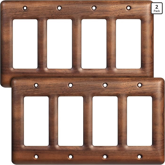 2-Pack Quad Decorator Outlet Cover Plate, Solid North American Walnut 4-Gang Decorative Wall Plat... | Amazon (US)