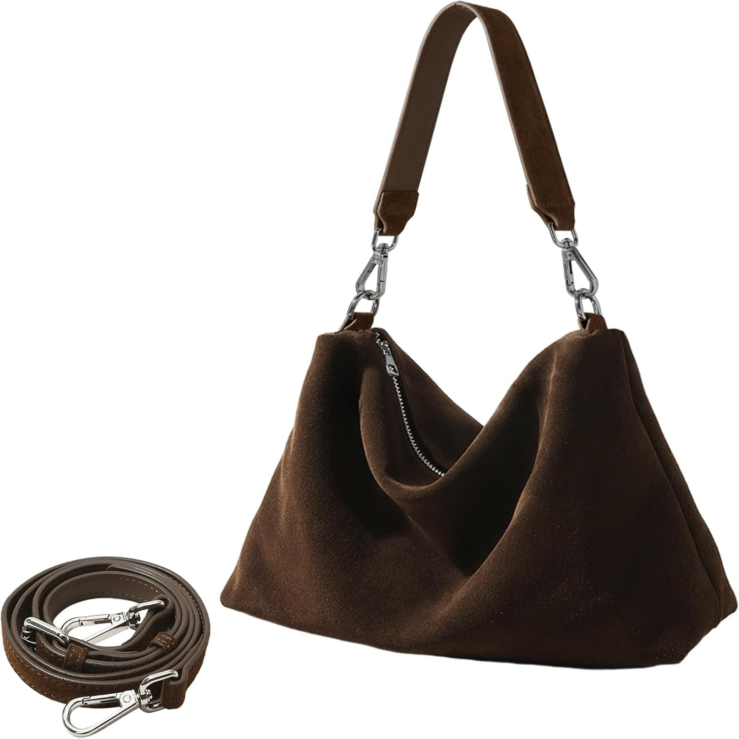 Suede Tote Bags for Women, Suede Purse Handbag Vintage Slouchy Hobo Shoulder Crossbody Bag | Amazon (US)