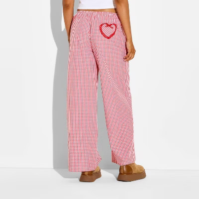 Women's Gingham Boxer Graphic Pull-On Pants - Cherry Red XXS | Target