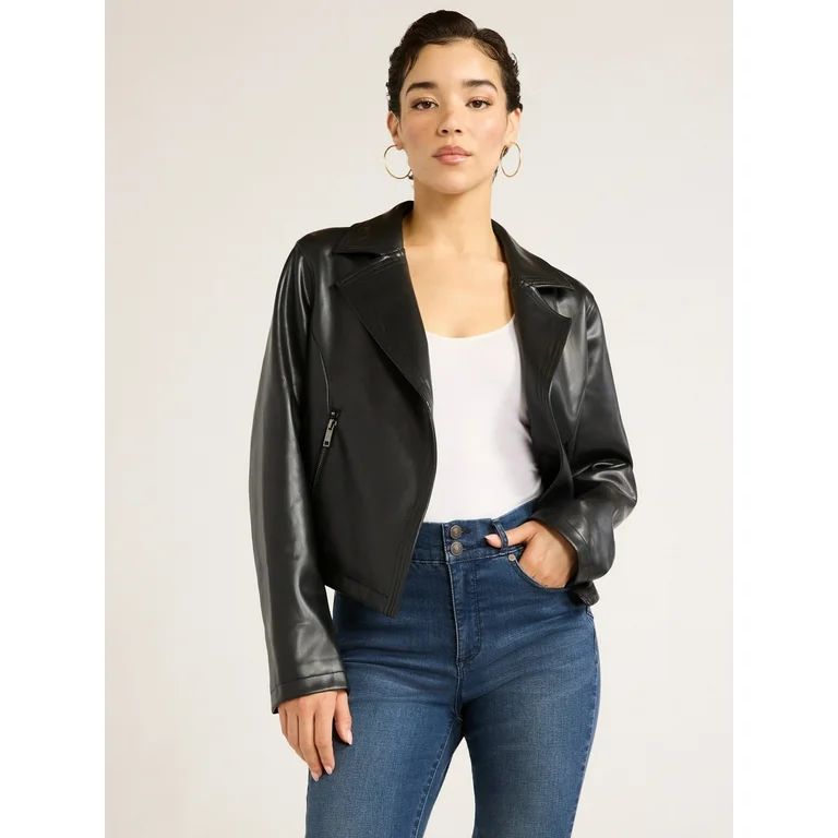 Sofia Jeans Women's Faux Leather Stitch Moto Jacket, Sizes XS-XXL - Walmart.com | Walmart (US)