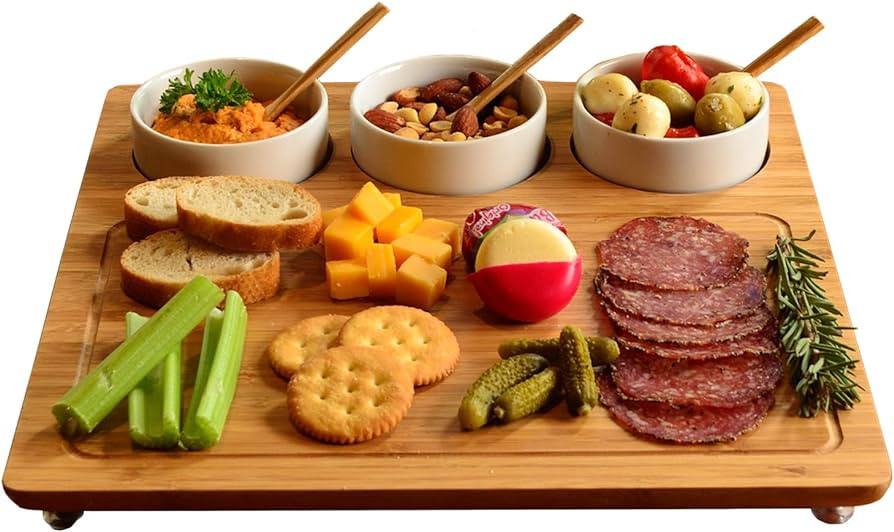 Picnic at Ascot Bamboo Cheese Board/Charcuterie Platter - Includes 3 Ceramic Bowls with Bamboo Sp... | Amazon (US)
