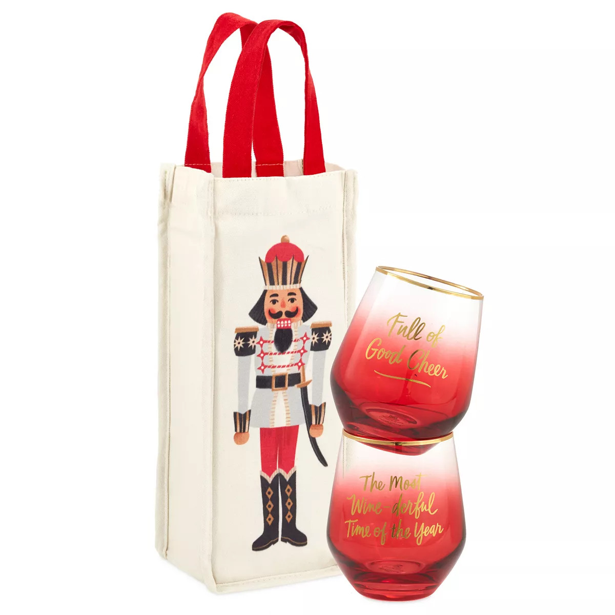 Hallmark Nutcracker Bottle Bag & Stemless Wine Glasses Holiday Gift Bundle 3-piece Set | Kohl's