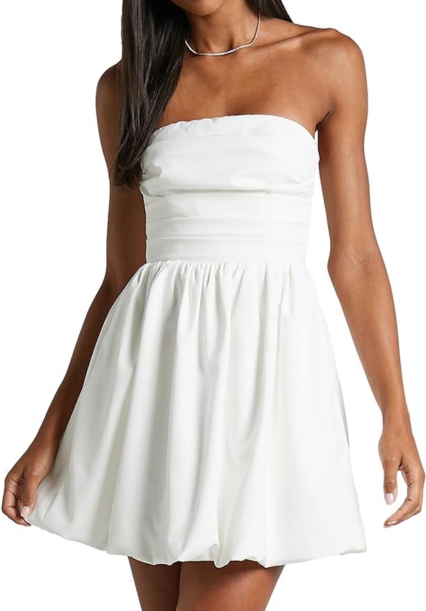 MISSACTIVER Women's Strapless Tube Top Mini Dress Ruched Sleeveless Off Shoulder Flared Short Dre... | Amazon (US)