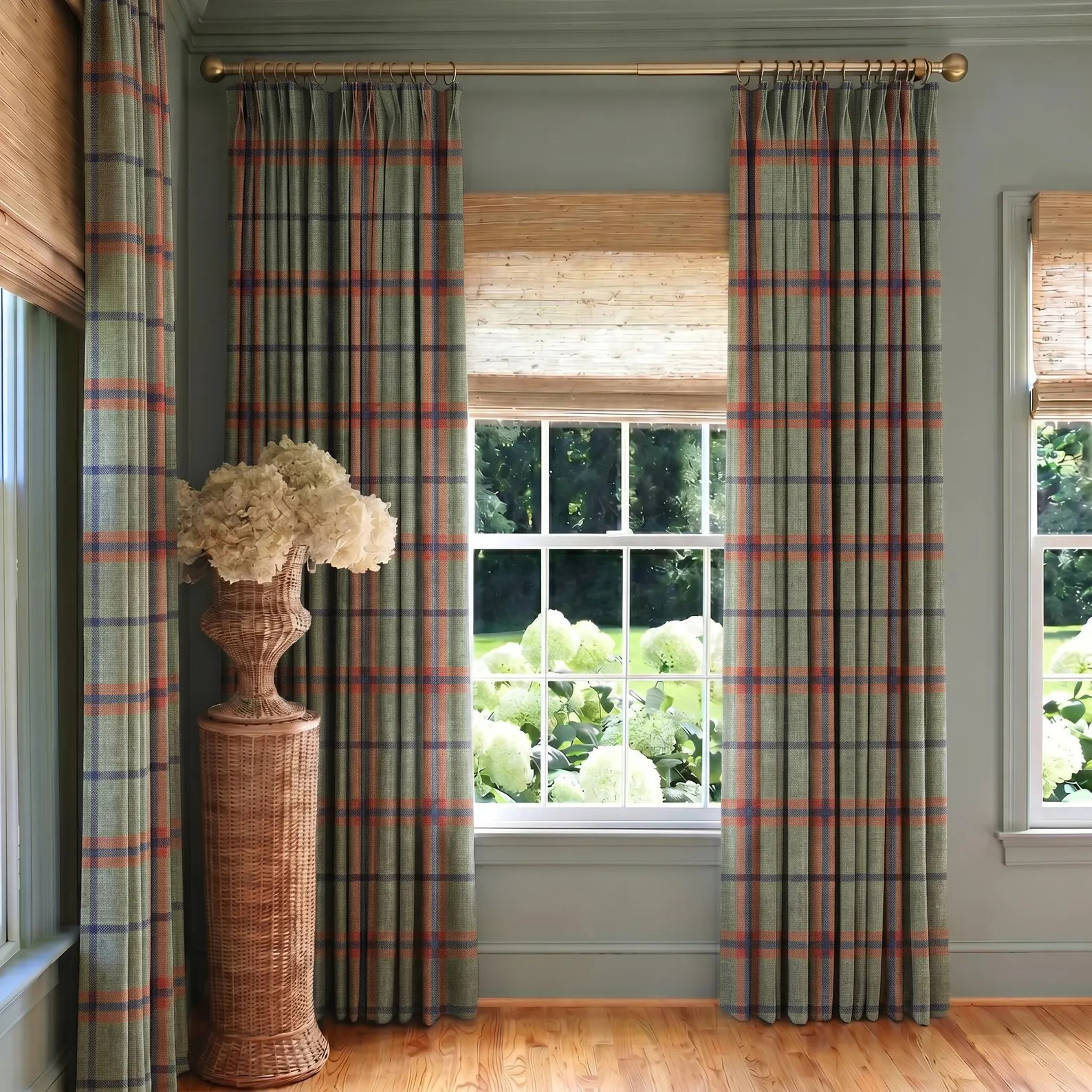 Sage Green Plaid Curtains | Farmhouse Check Pleated Drapes | Custom Linen Look Curtain Panel | Co... | Etsy (Global)