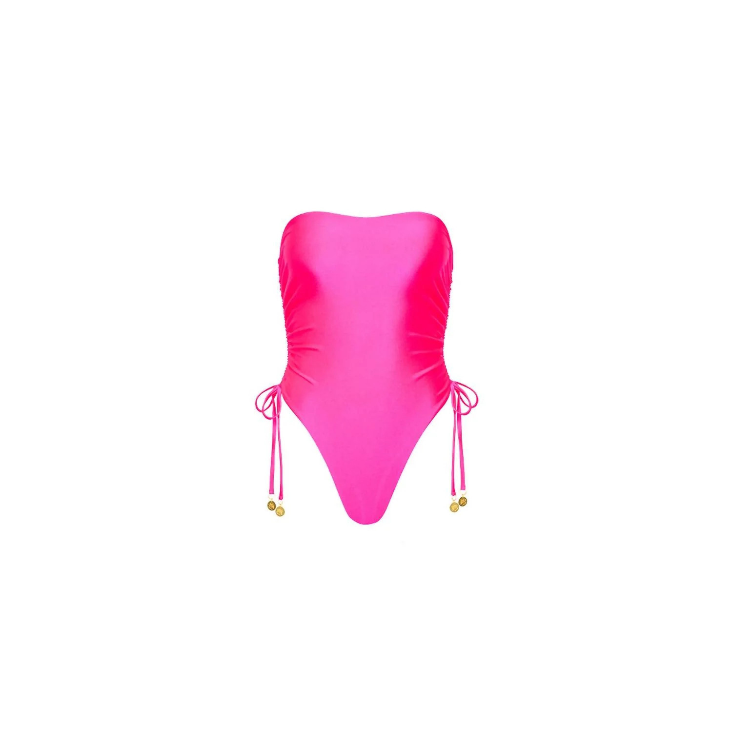 Women's Ruched Bandeau One Piece In Posh Pink | Shop Simon