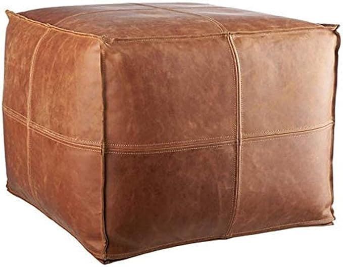 LEATHEROOZE Handmade Unstuffed Leather Moroccan Pouf Seat Boho Ottoman 18x18x14” / Living Room ... | Amazon (US)