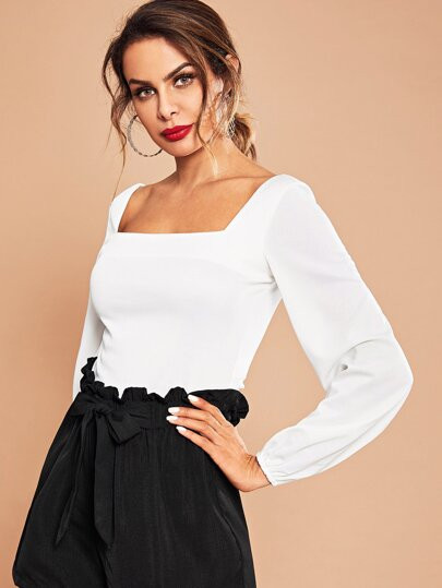 Bishop Sleeve Solid Top | SHEIN