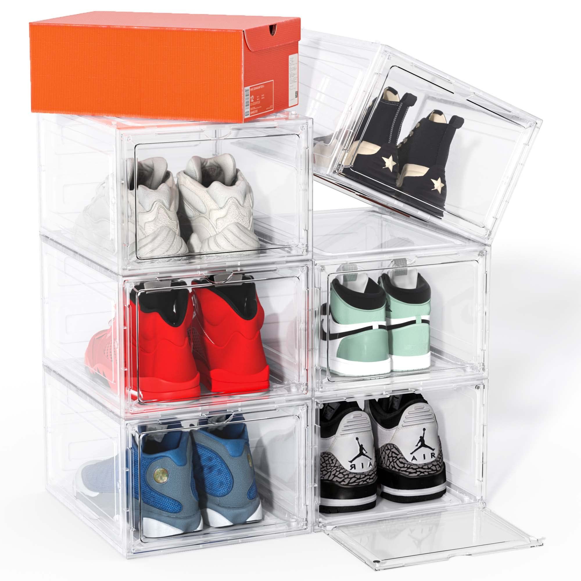 Shoe Storage Boxes, 6 Pack Shoe Box Clear Plastic Stackable, Shoe Organizer Box, Drop Front Shoe Org | Amazon (US)