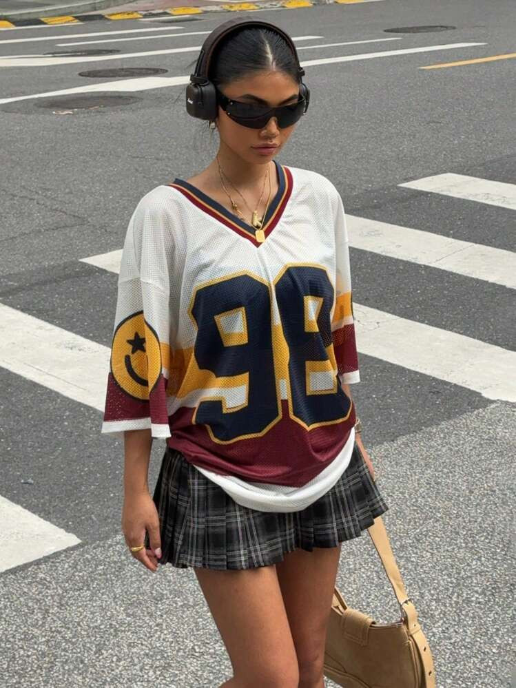 Muchica Women's New Letter & Number Print Sweatshirt, Suitable For Watching And Back-To-School Wearing | SHEIN