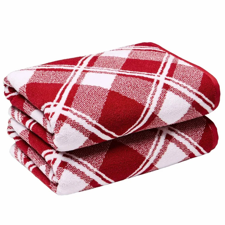 Better Homes & Gardens Holiday 2PK Bath Towel Set, Red Christmas Plaid | Walmart (US)