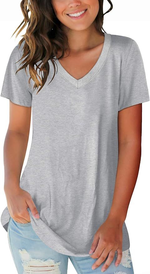 SAMPEEL Women's V Neck T Shirts Casual Short Sleeve Summer Basic Tops Tees | Amazon (US)