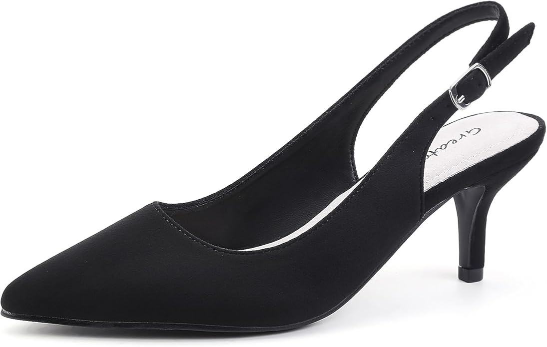 Greatonu Women's Slingback Kitten Heel Pointed Toe Dress Pumps Shoes | Amazon (US)
