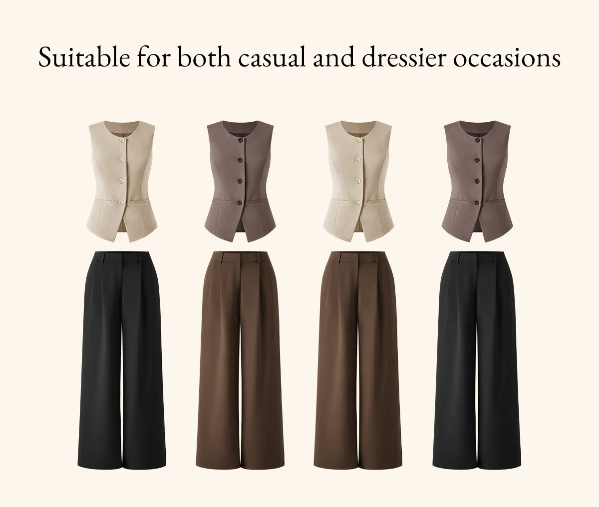 2Pcs Set Waistcoat with Pockets & Wide Leg Pant with Pockets | OGLmove