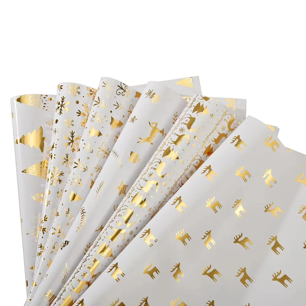 White & Gold Foil Wrapping Wrapping Paper - 70cm x 50cm 6 Designs Snowmen, Trees, Reindeer, Snowf... | Walmart (US)