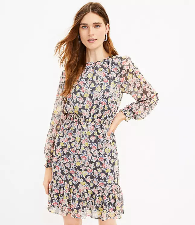 Floral Smocked Flounce Dress | LOFT