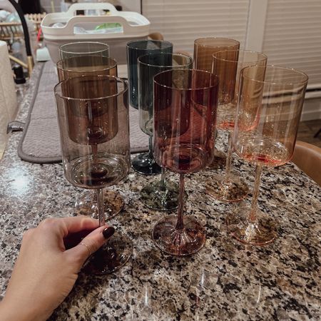 Love these colored glasses instead of marking them with charms, etc. 

#wineglass #wineglassset #coloredglasses #wino 

#LTKparties #LTKhome #LTKGiftGuide