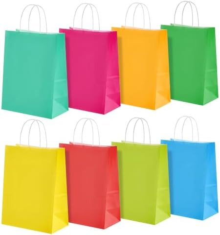 RACETOP 16 Pack Kraft Paper Gift Bags with Handles, 8 Color | Amazon (US)