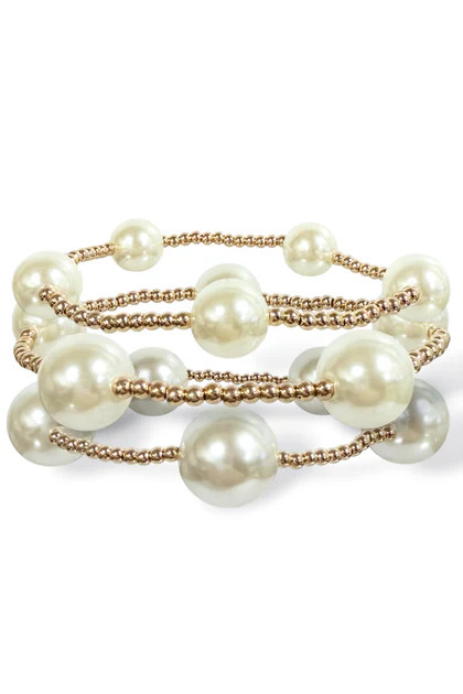 First in Line Pearl and Gold Bead Bracelet Set | The Willow Tree