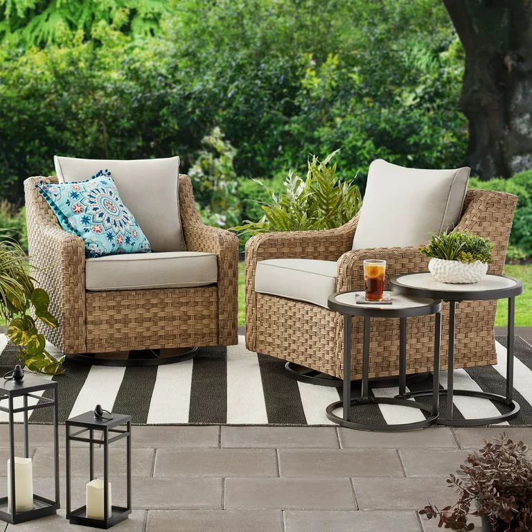 Better Homes & Gardens River Oaks Outdoor Swivel Gliders with Patio Covers, Set of 2, Natural | Walmart (US)