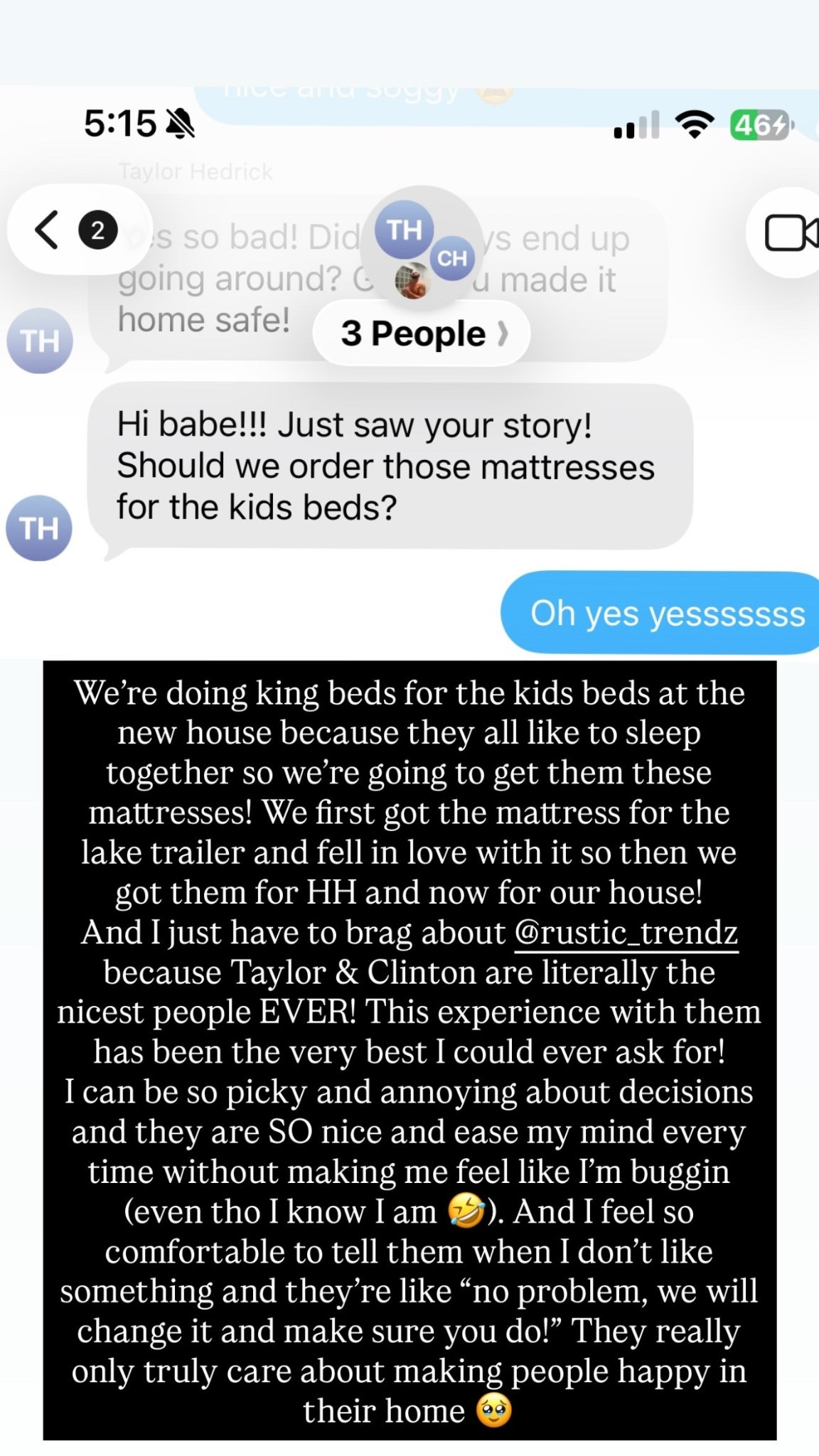 We’re doing king beds for the kids beds at the new house because they all like to sleep together so we’re going to get them these mattresses! We first got the mattress for the lake trailer and fell in love with it so then we got them for HH and now for our house! 
And I just have to brag about @rustic_trendz because Taylor & Clinton are literally the nicest people EVER! This experience with them has been the very best I could ever ask for! 
I can be so picky and annoying about decisions and they are SO nice and ease my mind every time without making me feel like I’m buggin (even tho I know I am 🤣). And I feel so comfortable to tell them when I don’t like something and they’re like “no problem, we will change it and make sure you do!” They really only truly care about making people happy in their home 🥹