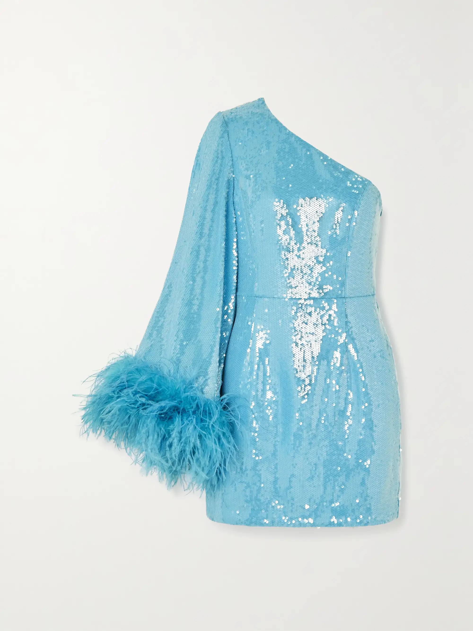 Mini-robe asymétrique en crêpe stretch à sequins et à plumes Nicolette | NET-A-PORTER (UK & EU)