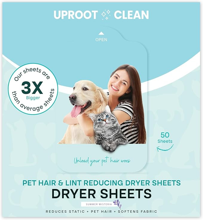 Uproot Clean Dryer Sheets Pet Hair Reducing - Pet Hair Remover for Laundry - Breaks Static Bonds ... | Amazon (US)