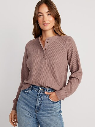 Plush Waffle-Knit Henley Top for Women | Old Navy (US)