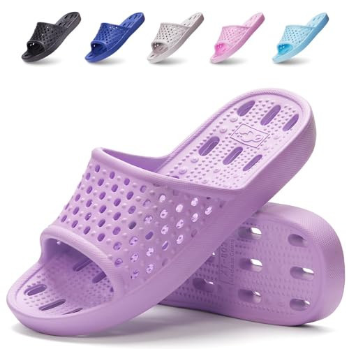 Xomiboe Shower Shoes Women Non Slip Men Shower Slippers College Dorm Room Essentials for Girls Kids Sandals Flip Flops Plastic Quick Dry Swimming Water Shoe (Purple,EU38-39) | Amazon (US)