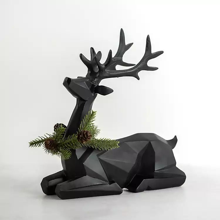 Black Geometric Reindeer Christmas Statue | Kirkland's Home