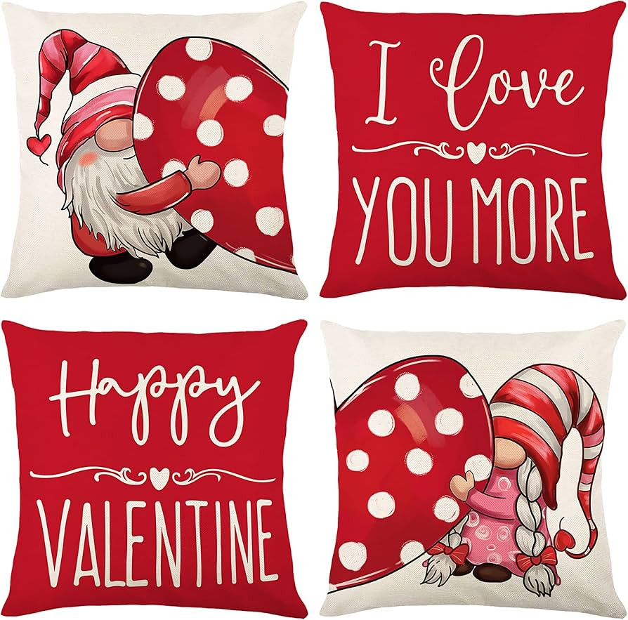 Redkey Valentines Pillow Covers Set of 4 for Valentines Day Decoration Throw Pillow Cover Valentines | Amazon (US)