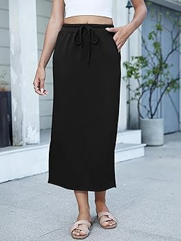 ANRABESS Maxi Skirts for Womens 2026 Summer High Waist Drawstring Side Slit Spring Casual Long Pe... | Amazon (US)