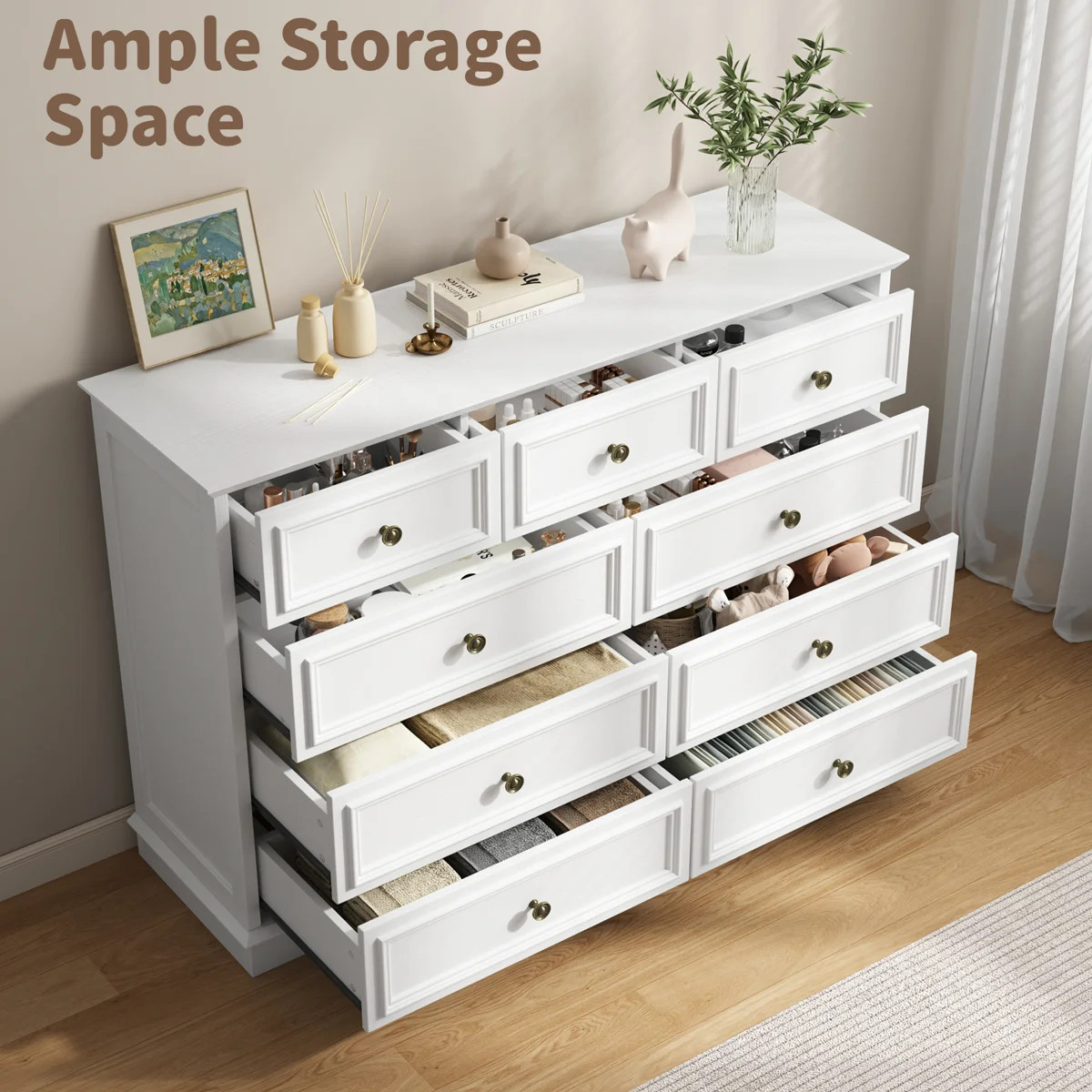 Valera 9-Drawer Dresser, Vintage Wide Storage Chest With Antique Bronze Handles | Wayfair North America