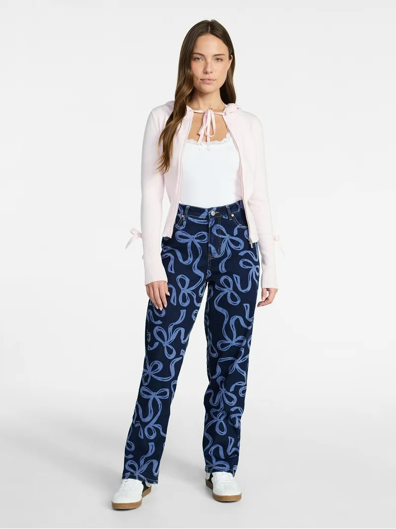 Madden NYC Women's Bow Print Jeans, 32" Inseam, Sizes 00-18 | Walmart (US)