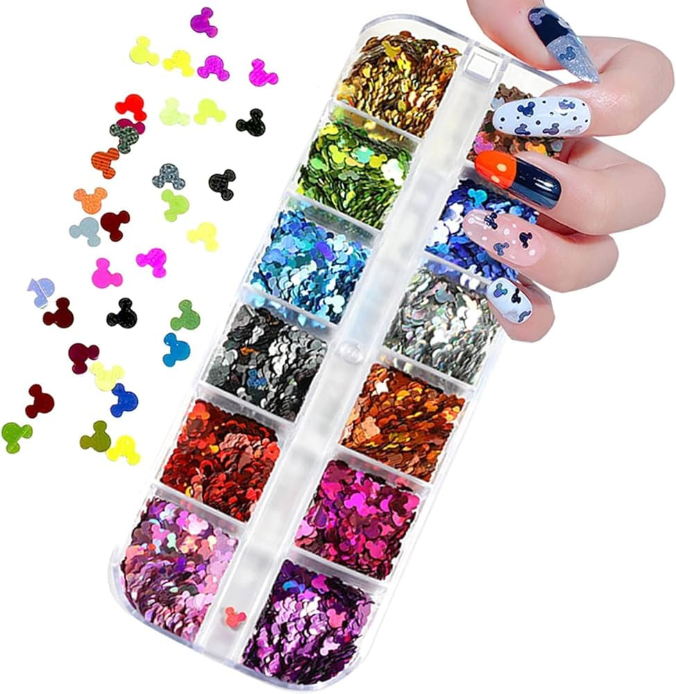 12 Colors Cute Nail Glitter Sequins Nail Art Supplies 3D Holographic Nails Glitters Flakes Glitte... | Amazon (US)