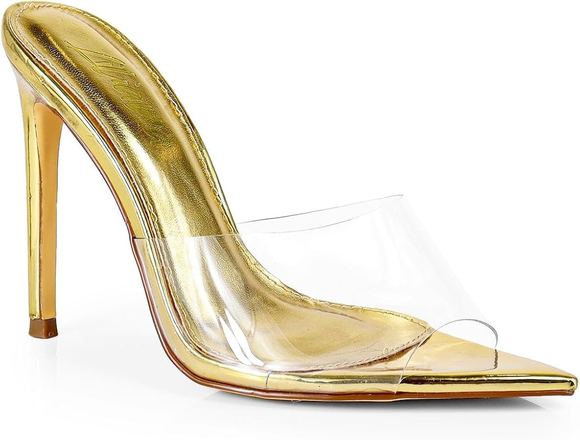 Liliana Women Clear Pointed Toe Sandals Stiletto Heels Slip on Mules Sandals | Amazon (US)