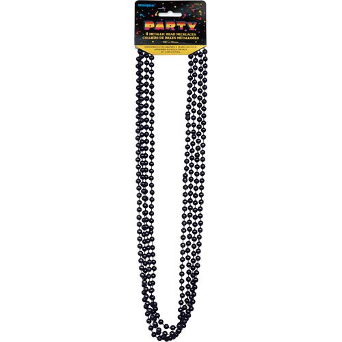 Metallic Mardi Gras Beads, 32 in, Black, 4ct - Walmart.com | Walmart (US)