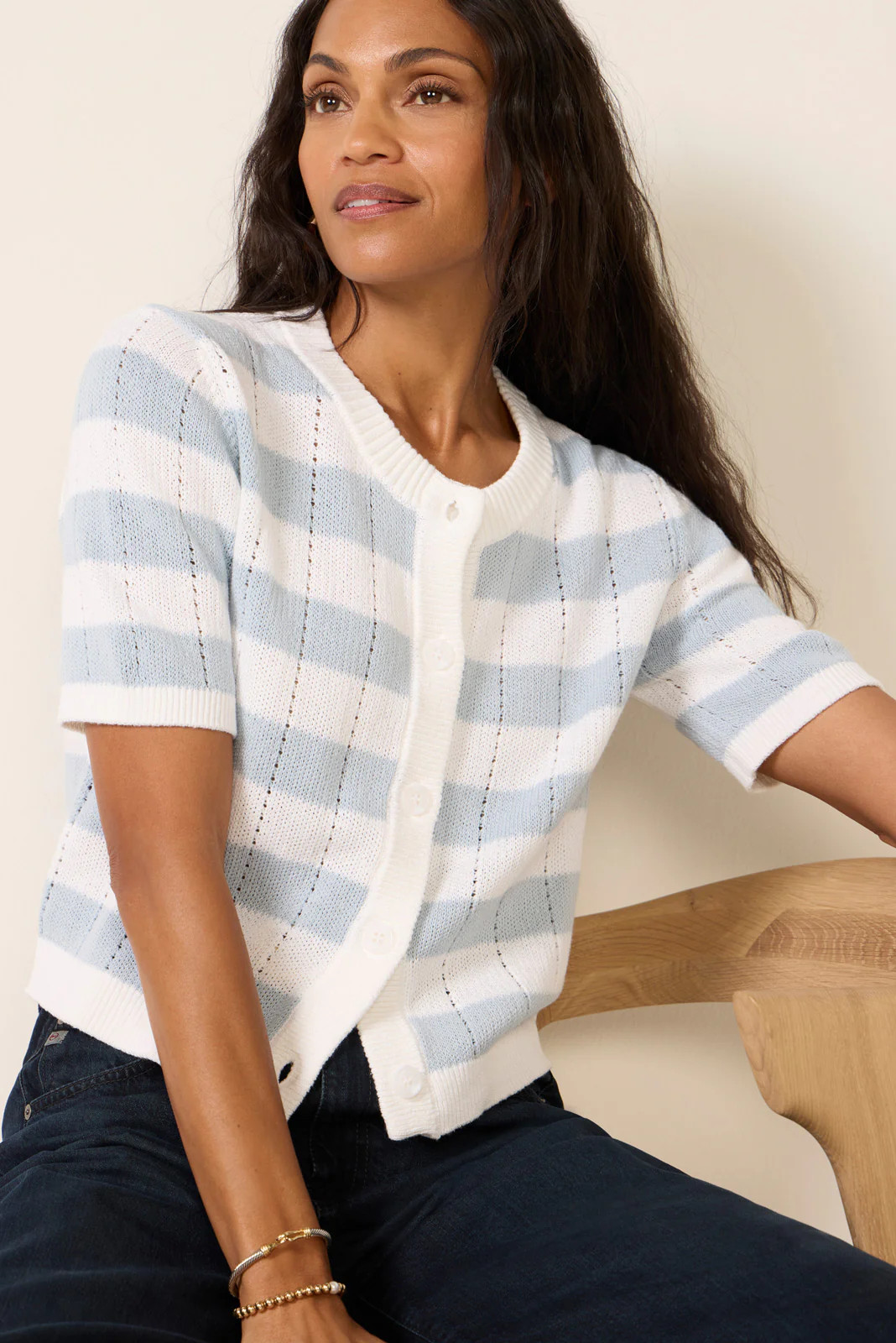 Evie Short Sleeve Crew Cardigan | Evereve