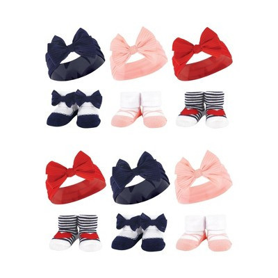 Hudson Baby Infant Girl 12Pc Headband and Socks Giftset, Red Blue Bows, One Size | Target