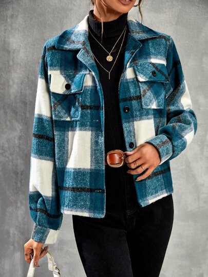 Plaid Flap Pocket Shacket | SHEIN