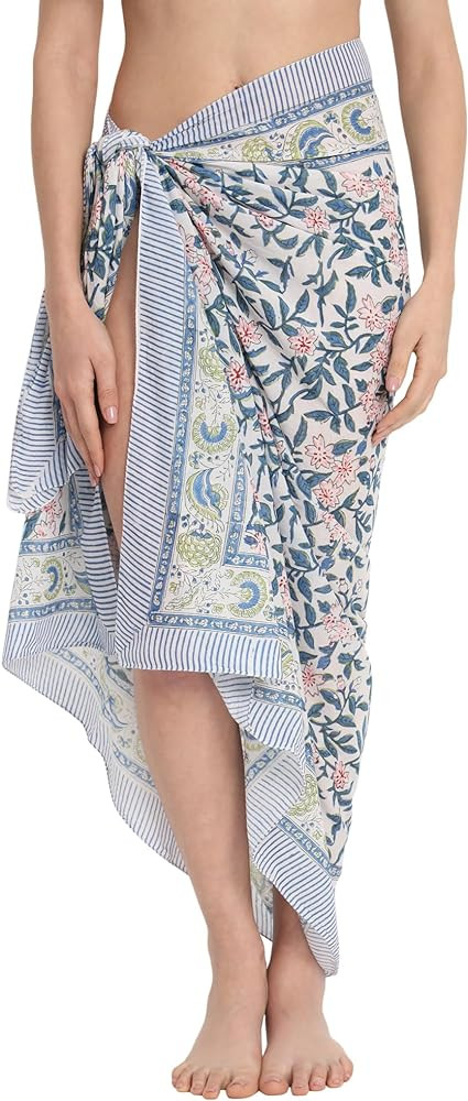 Swimsuit Beach Sarong Cover Ups for Swimwear Women-Hand Print Wrap Skirt | Amazon (US)