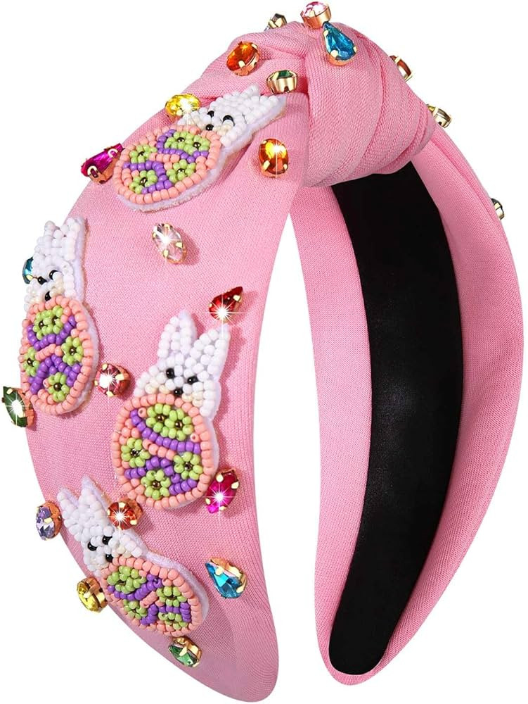 Easter Headband Cute Bunny Carrot Egg Charm Knotted Headband Colorful Rhinestone Jewelry Wide Kno... | Amazon (US)