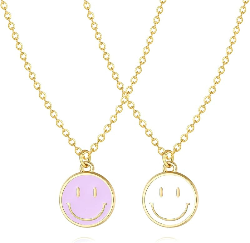 14K Gold Smiley Face Necklaces Enamel Happy Face Necklace Pink Necklace Preppy Necklace for Women Gi | Amazon (US)