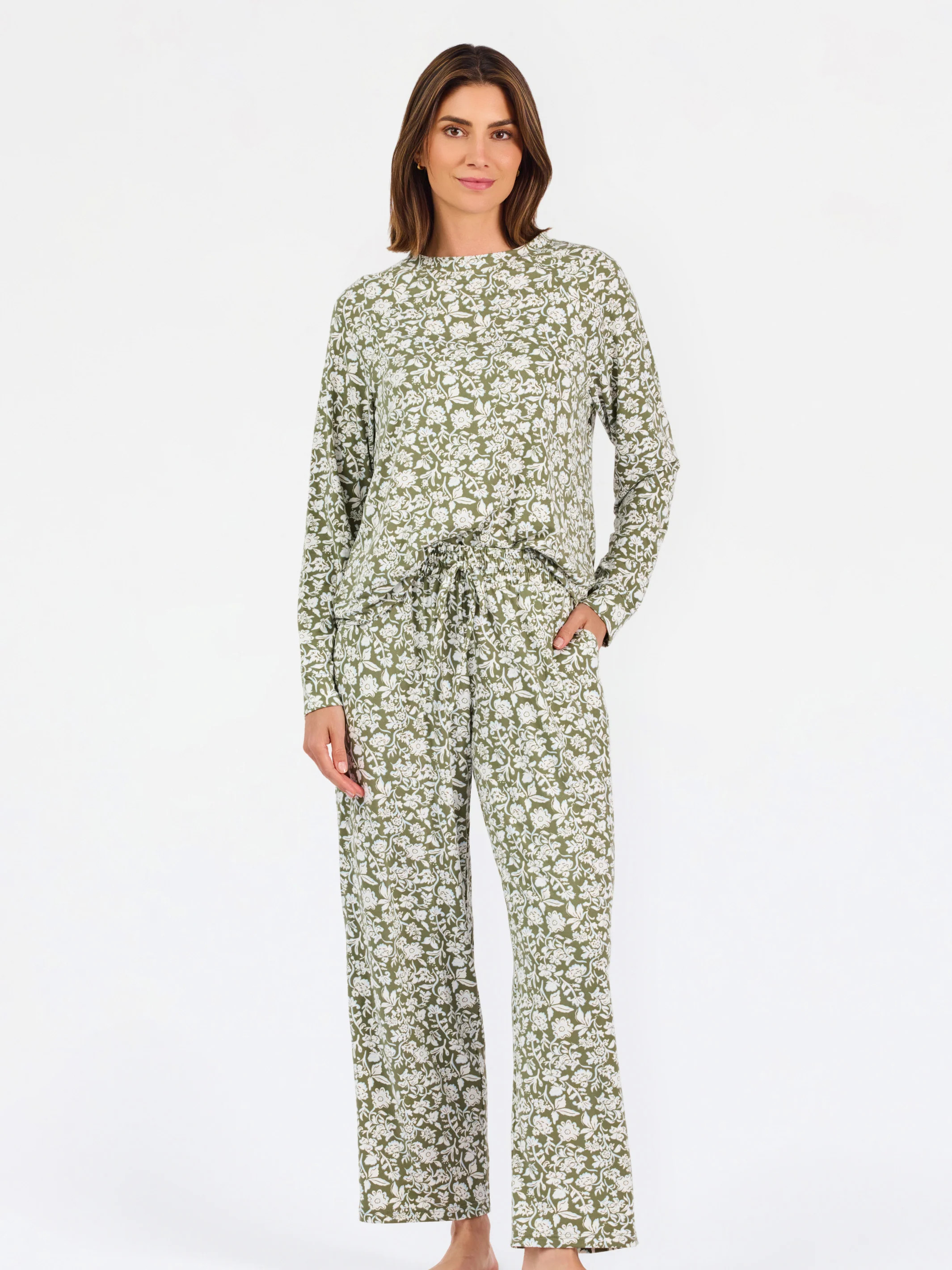 Women's Annie Pants Set | Painted Trillium Olive | Mary Square