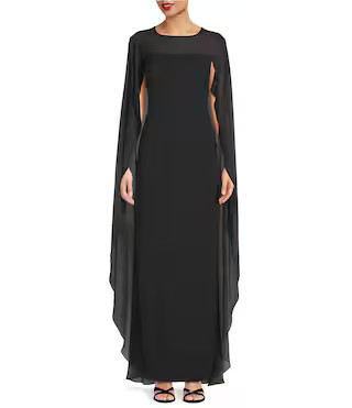 Lavati Georgette Crew Neck Sleeveless Cape Column Gown | Dillard's