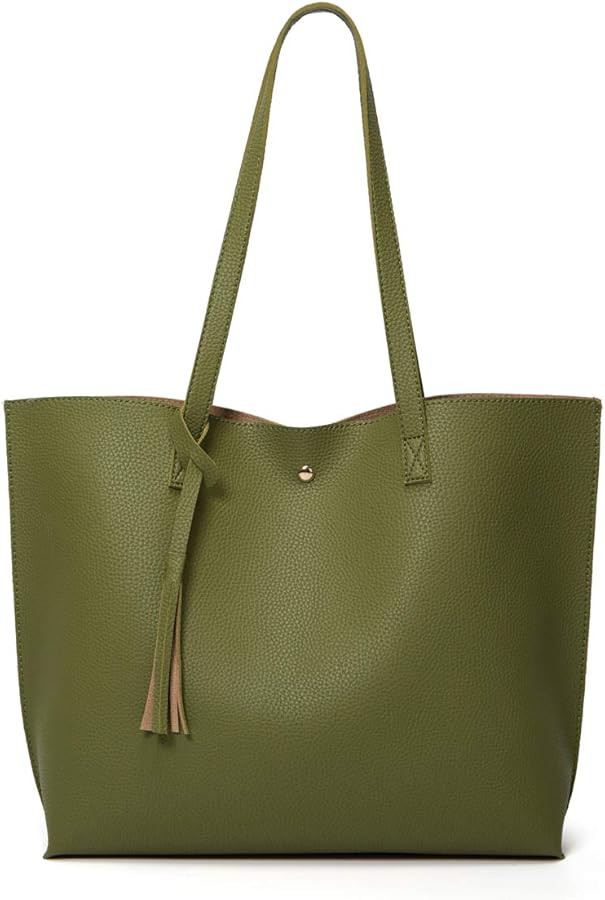 Dreubea Women's Soft Faux Leather Tote Shoulder Bag from, Big Capacity Tassel Handbag | Amazon (US)