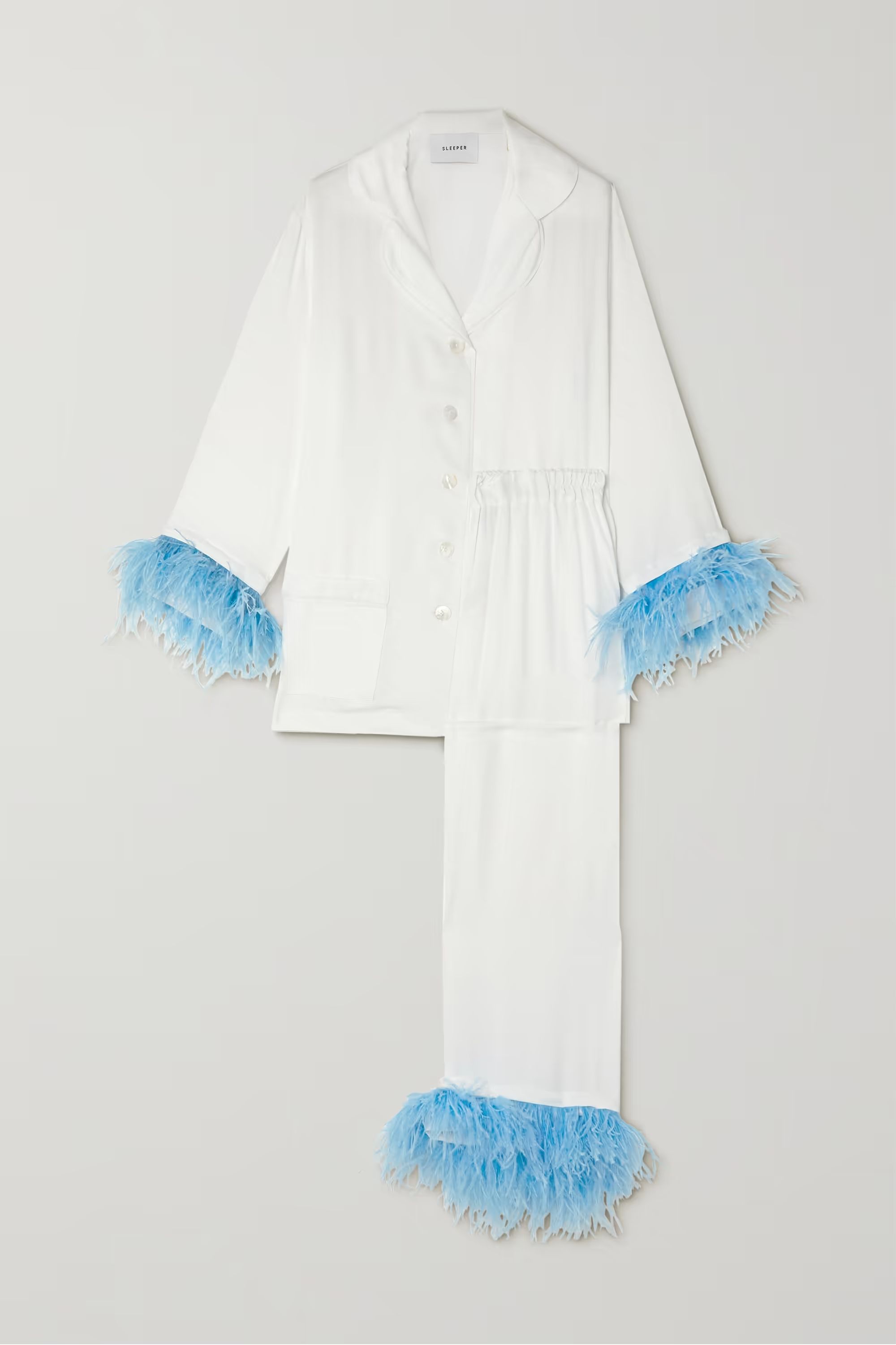 SLEEPERFeather-trimmed twill pajama set | NET-A-PORTER (US)