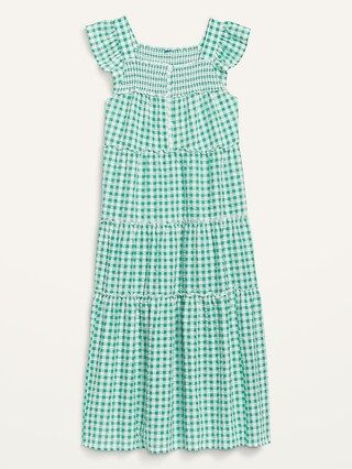 Flutter-Sleeve Printed Tiered Smocked Midi Swing Dress for Women | Old Navy (US)