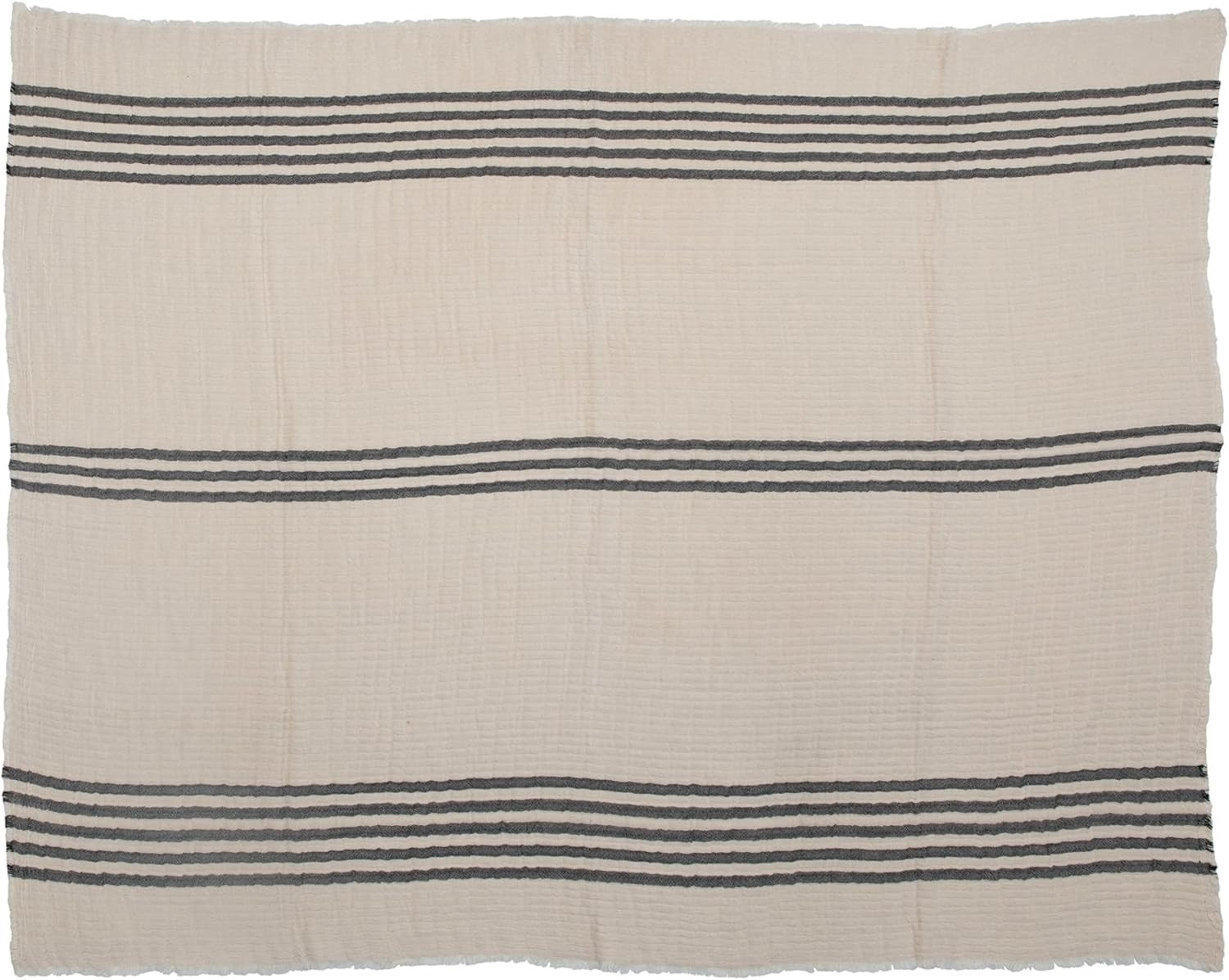 Creative Co-Op Coastal White Stripe Woven Cotton Double Cloth Stitched Blanket and Frayed Edges T... | Amazon (US)